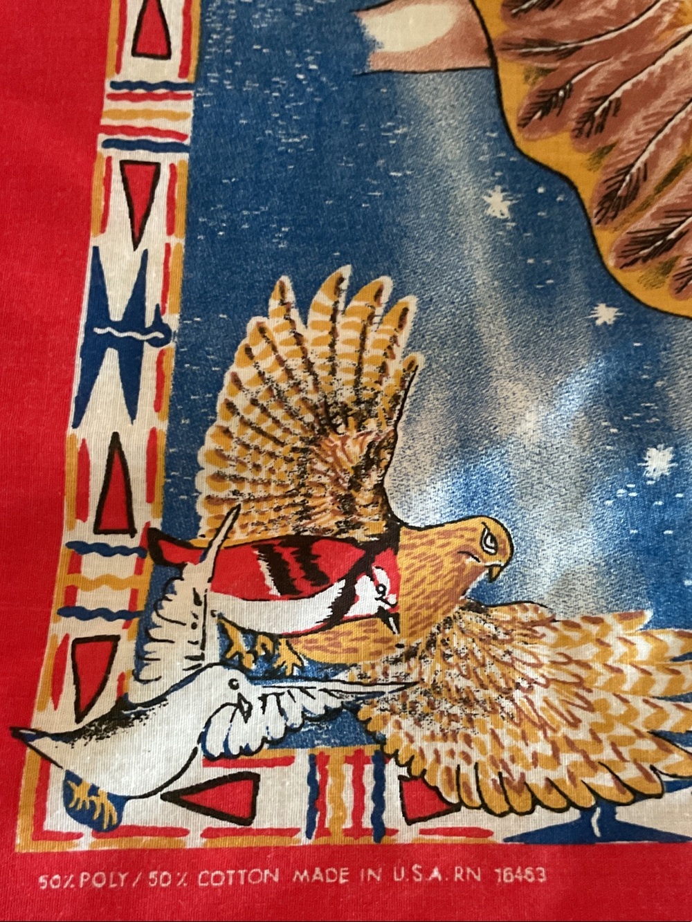 Set of 2  scarves Source Unknown Men's Native Motif Scarf in Blue, Yellow, Red.